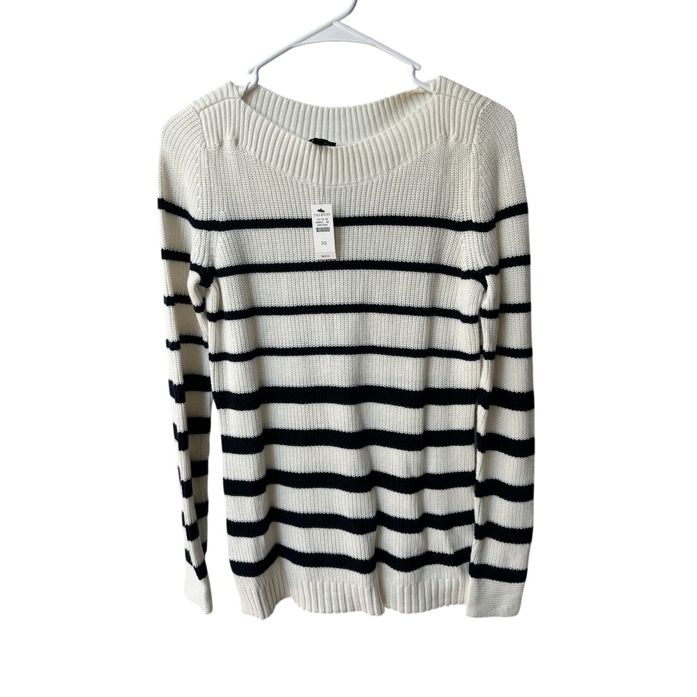 Talbots XS Striped Knit Sweater Ivory Black Long Sleeve NWT- $89.50